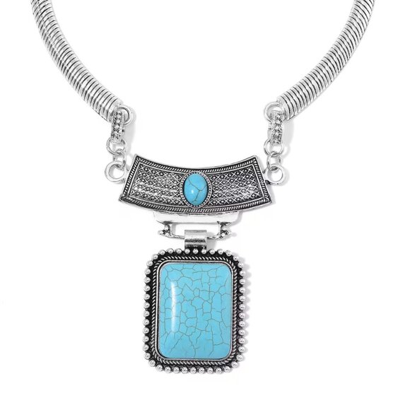 Jewelry - Women's Blue Howlite Necklace and Earrings Jewelry Set in Silvertone